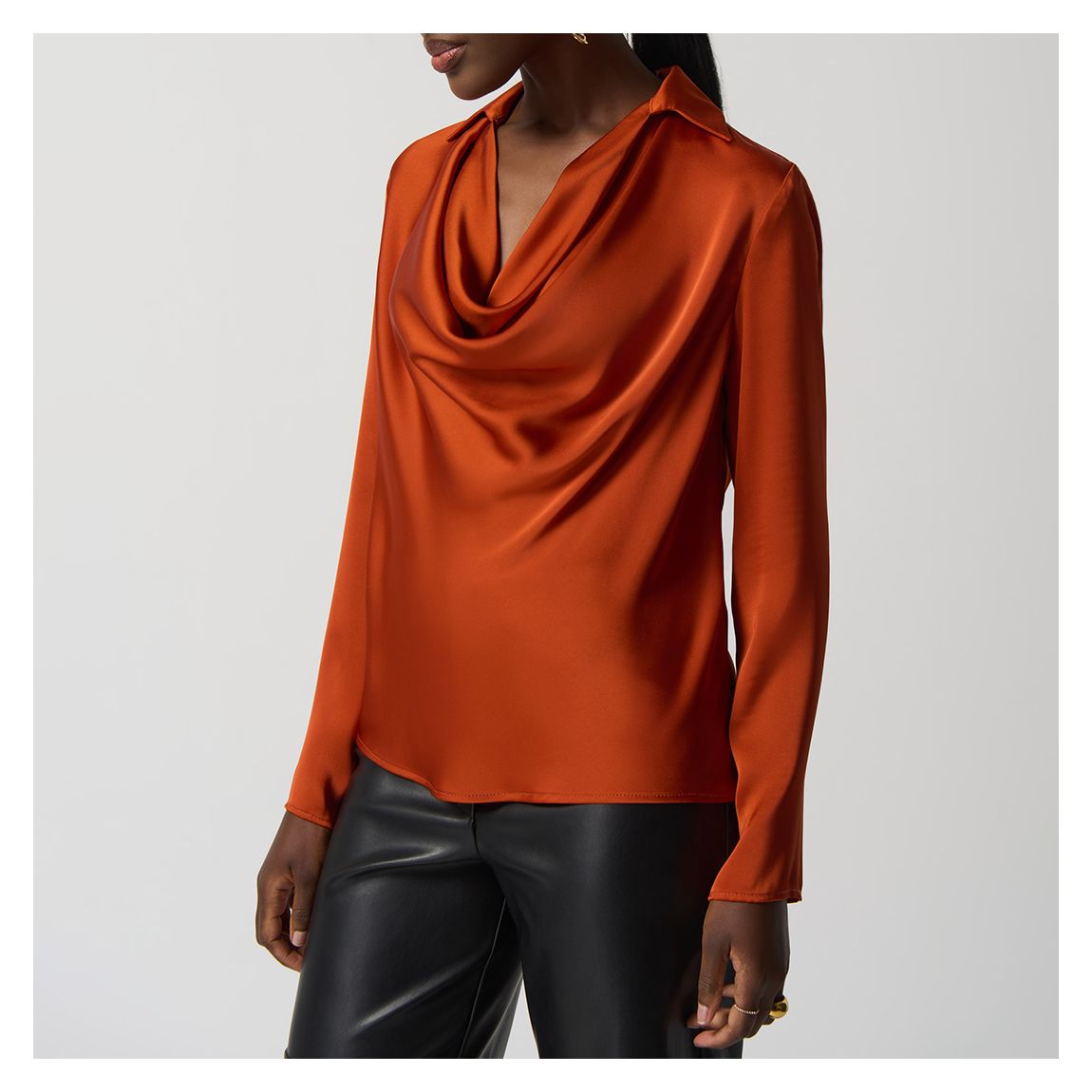Orange Cowl Neck Satin Shirt main product photo