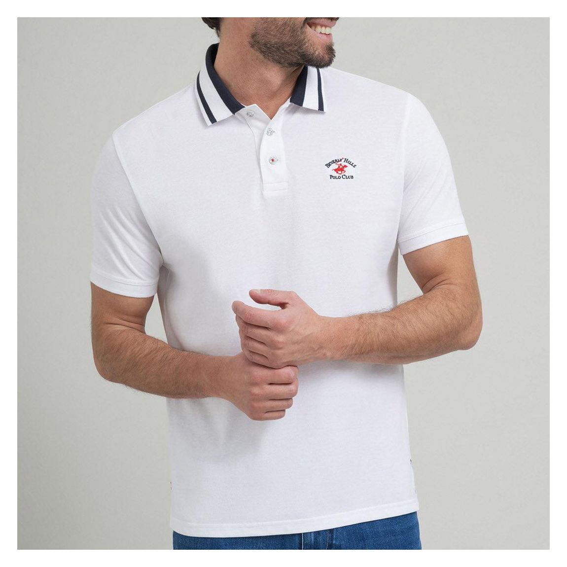 White Stripe Collar Cotton Polo Shirt main product photo
