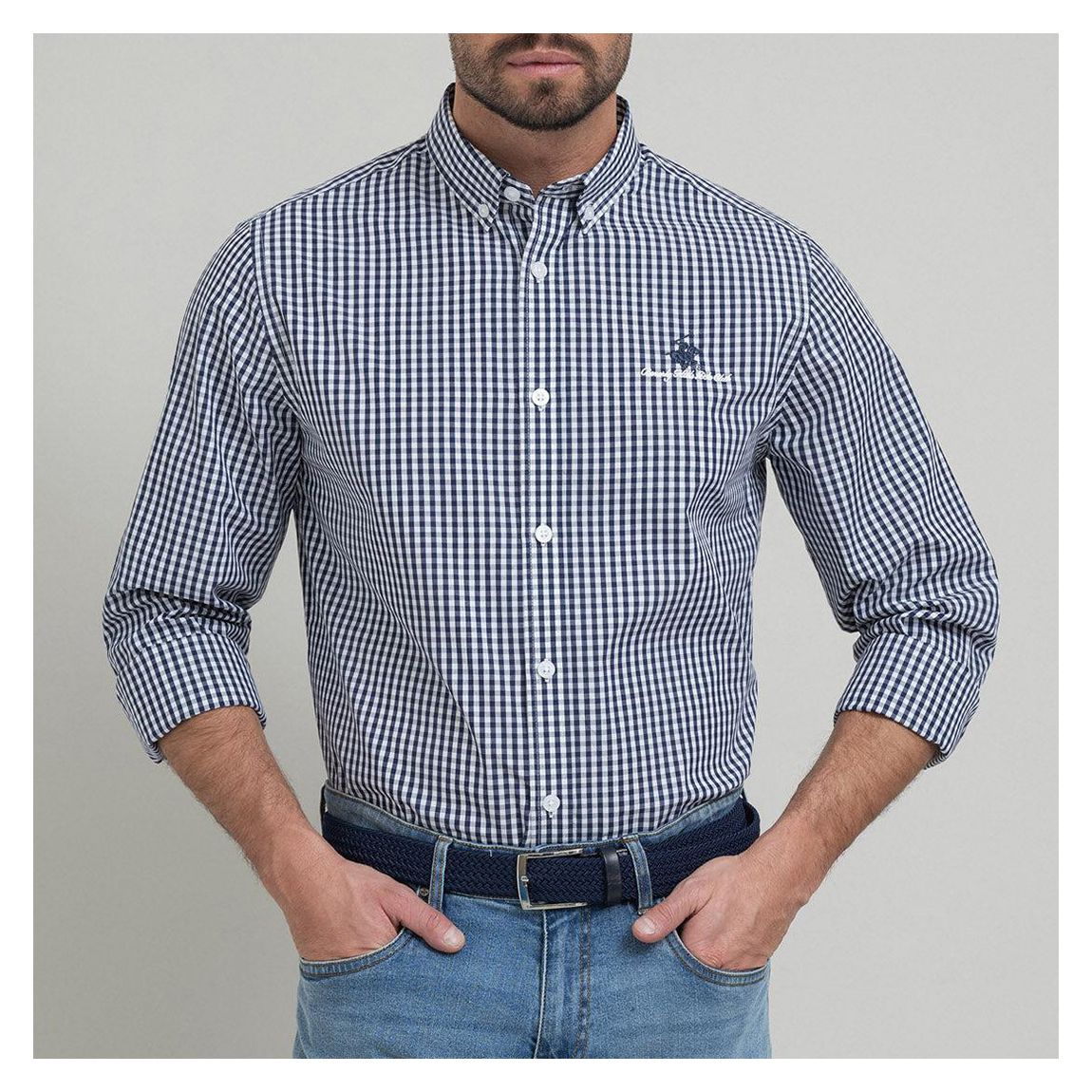 Navy Check Button Down Cotton Shirt main product photo