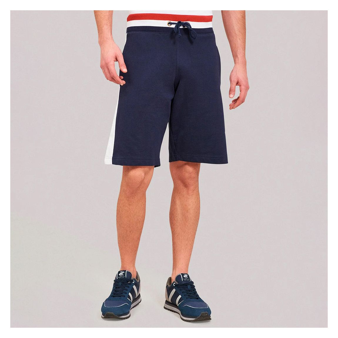 Navy Contrast Stripe Fleece Shorts main product photo