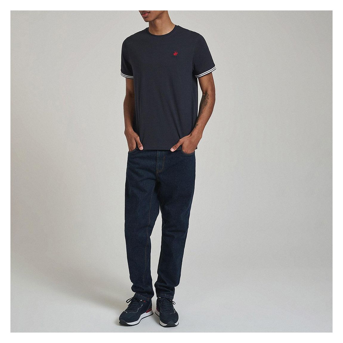Navy Tipped Sleeve Cotton T-Shirt main product photo