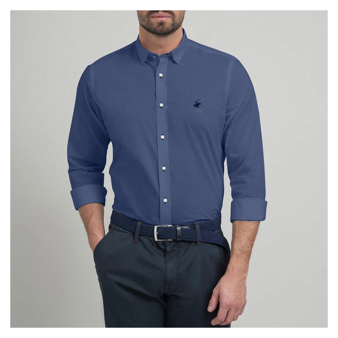 Dark Blue Pony Formal Cotton Shirt main product photo