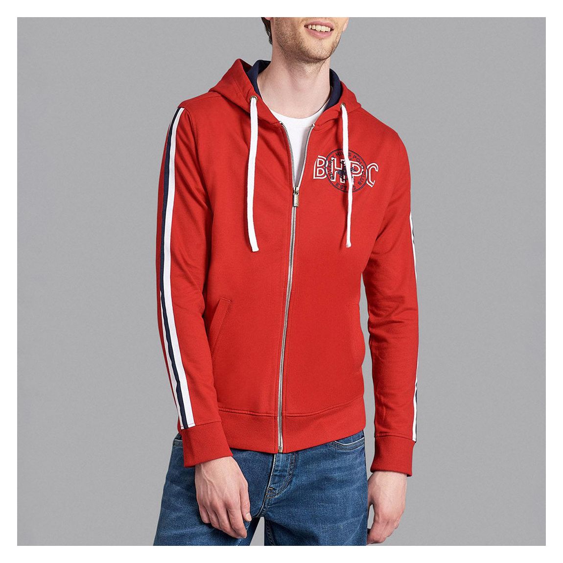 Red Sport Stripe Zip Hoodie main product photo