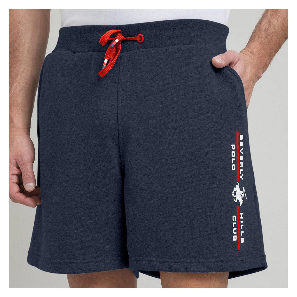 Navy Stripe Logo Fleece Cotton Shorts main product photo