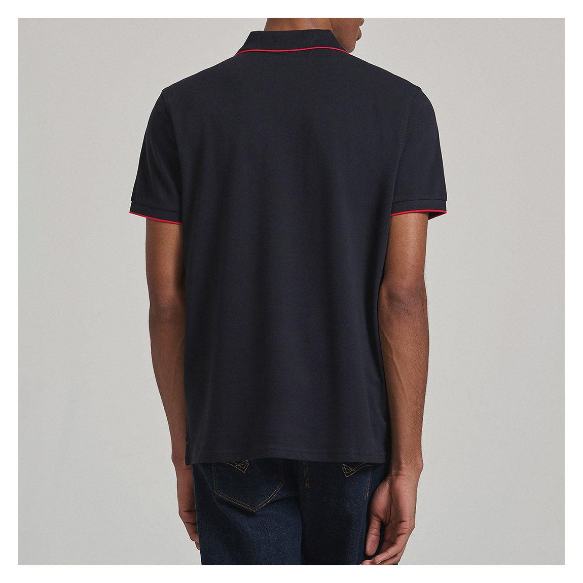 Navy/ Red Tipped Placket Tag Cotton Pique Polo Shirt main product photo
