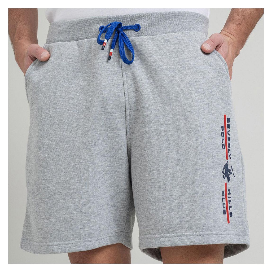 Light Grey Stripe Logo Fleece Cotton Shorts main product photo