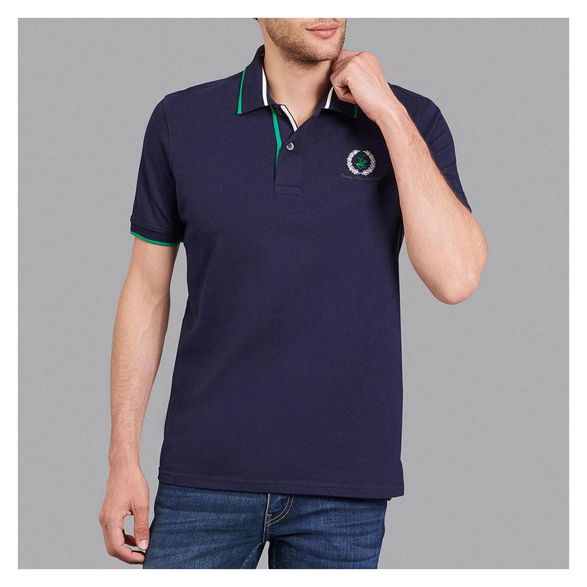 Navy Team Tipped Wreath Logo Polo Shirt main product photo