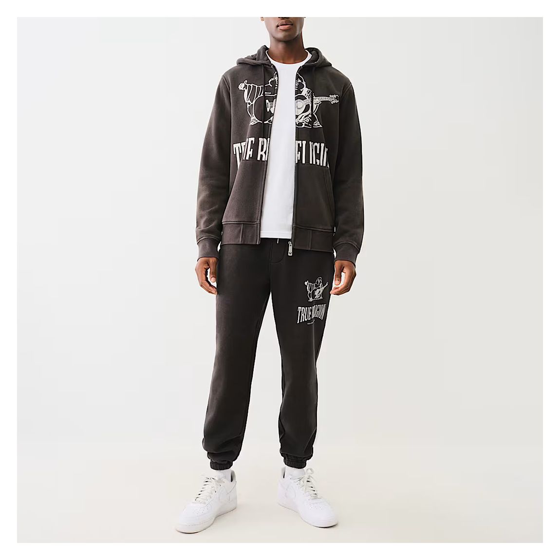 Washed Black Vintage Crackle Zip Cotton Blend Hoodie main product photo