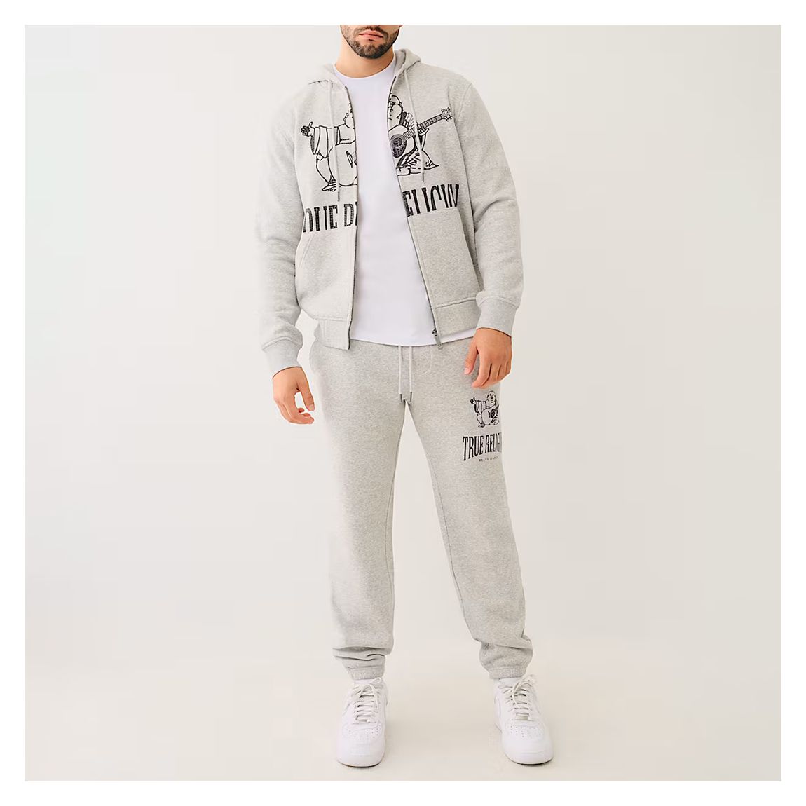 Grey Vintage Crackle Zip Cotton Blend Hoodie main product photo