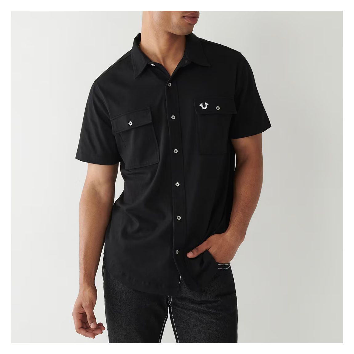 Black Triple Needle Knit Cotton Shirt main product photo