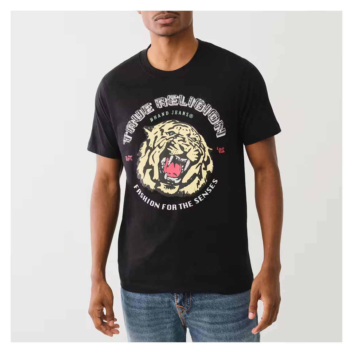 Black Tiger Face Print Cotton T-Shirt main product photo