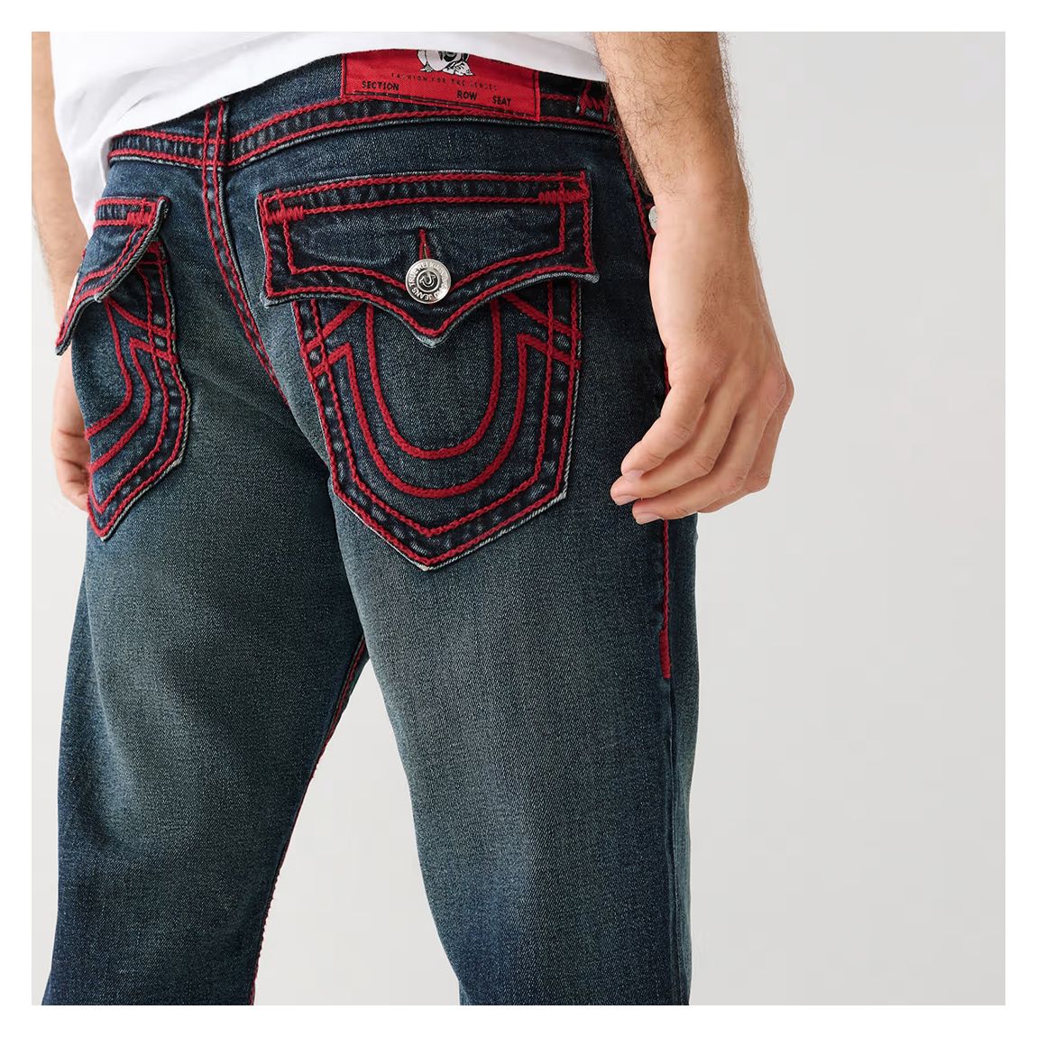 Washed Blue Ricky Rope Stitch Flap Stretch Jeans main product photo