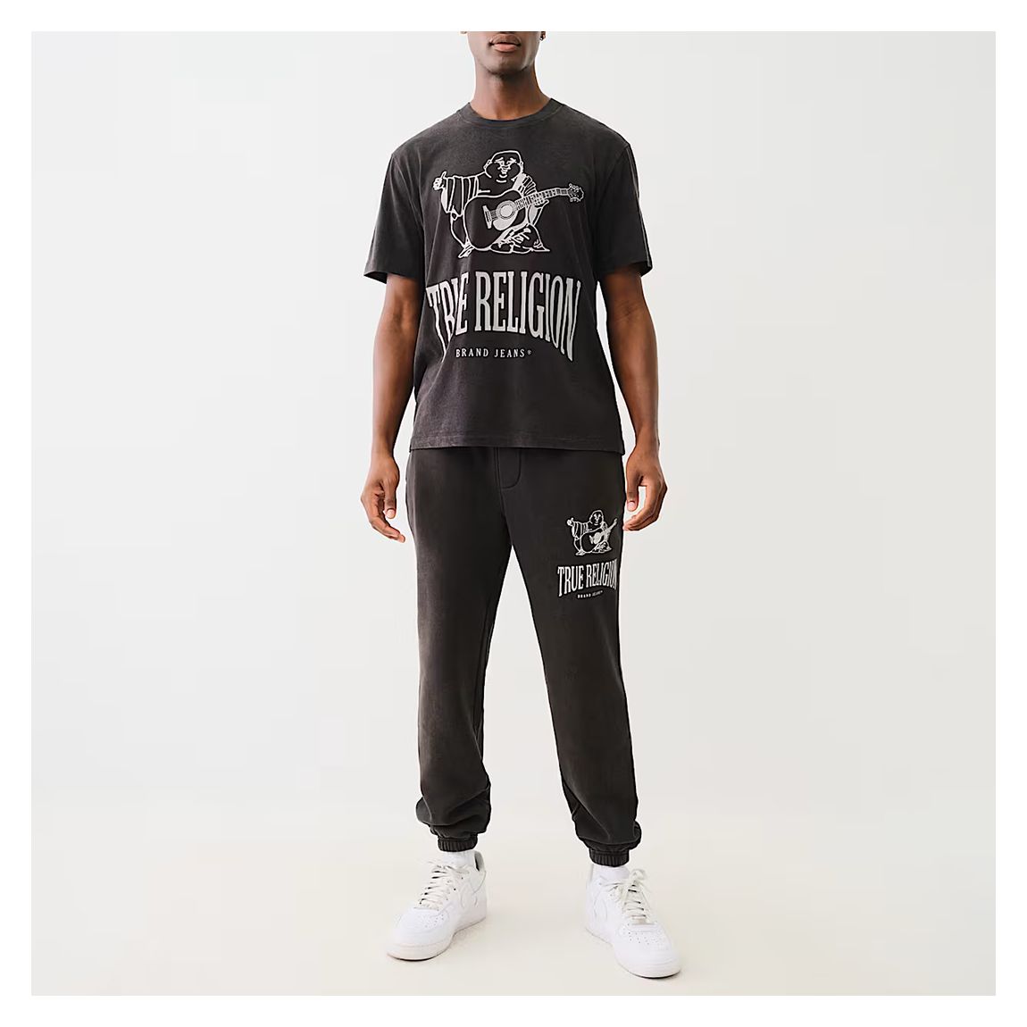 Washed Black Vintage Crackle Cotton Blend Joggers main product photo