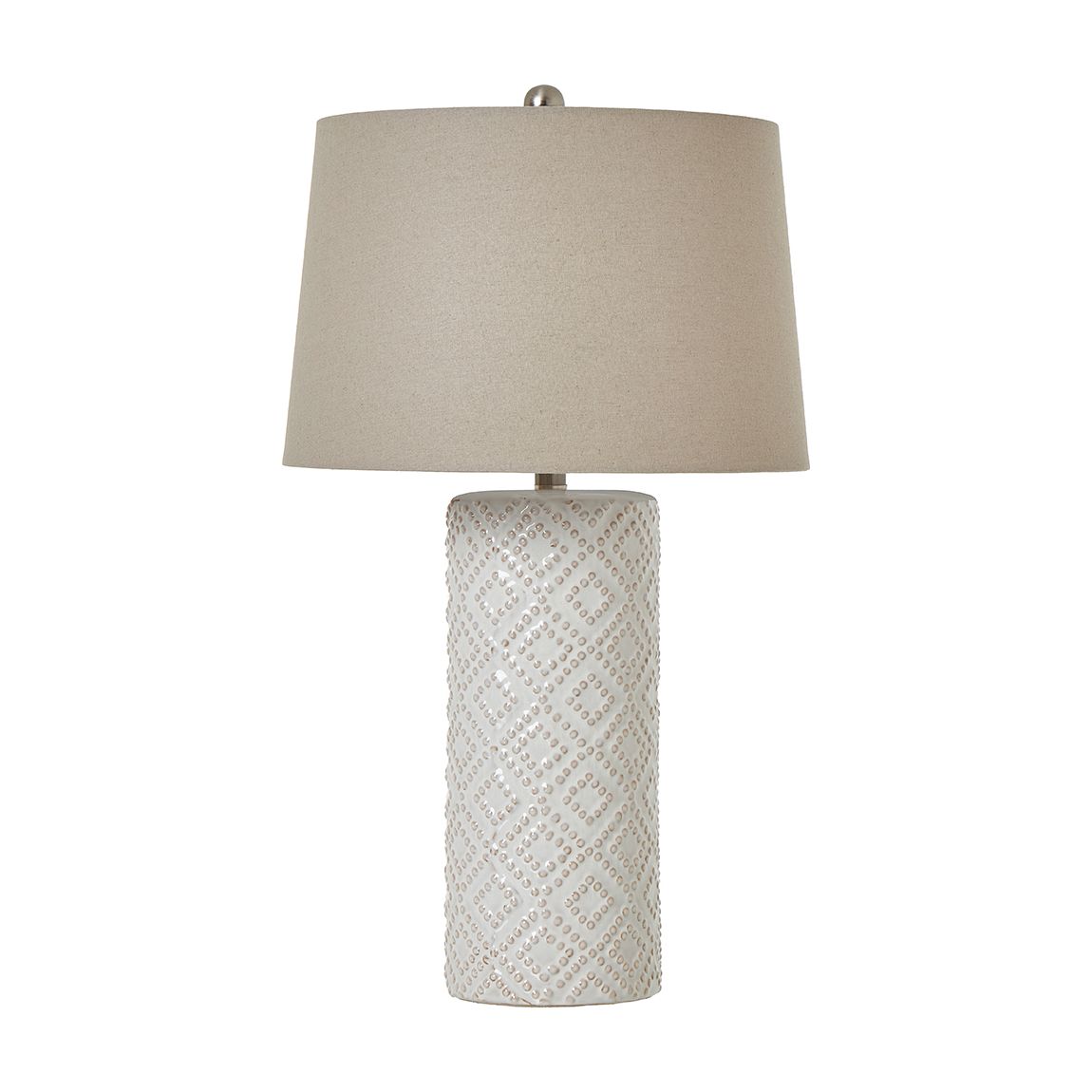 White Beaded Ceramic Lamp With Linen Shade main product photo