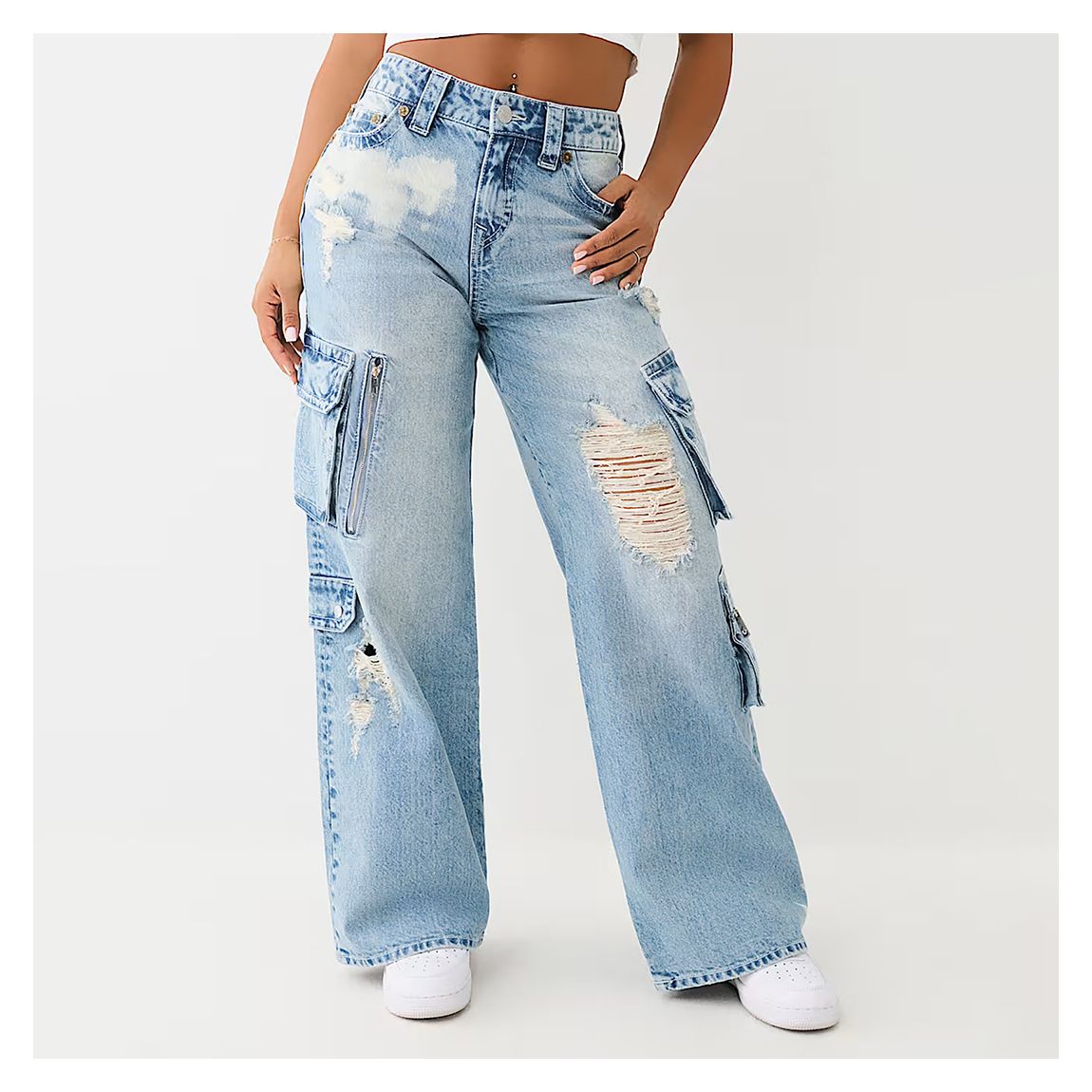 Light Blue Bobbi Distressed Cargo Jeans main product photo
