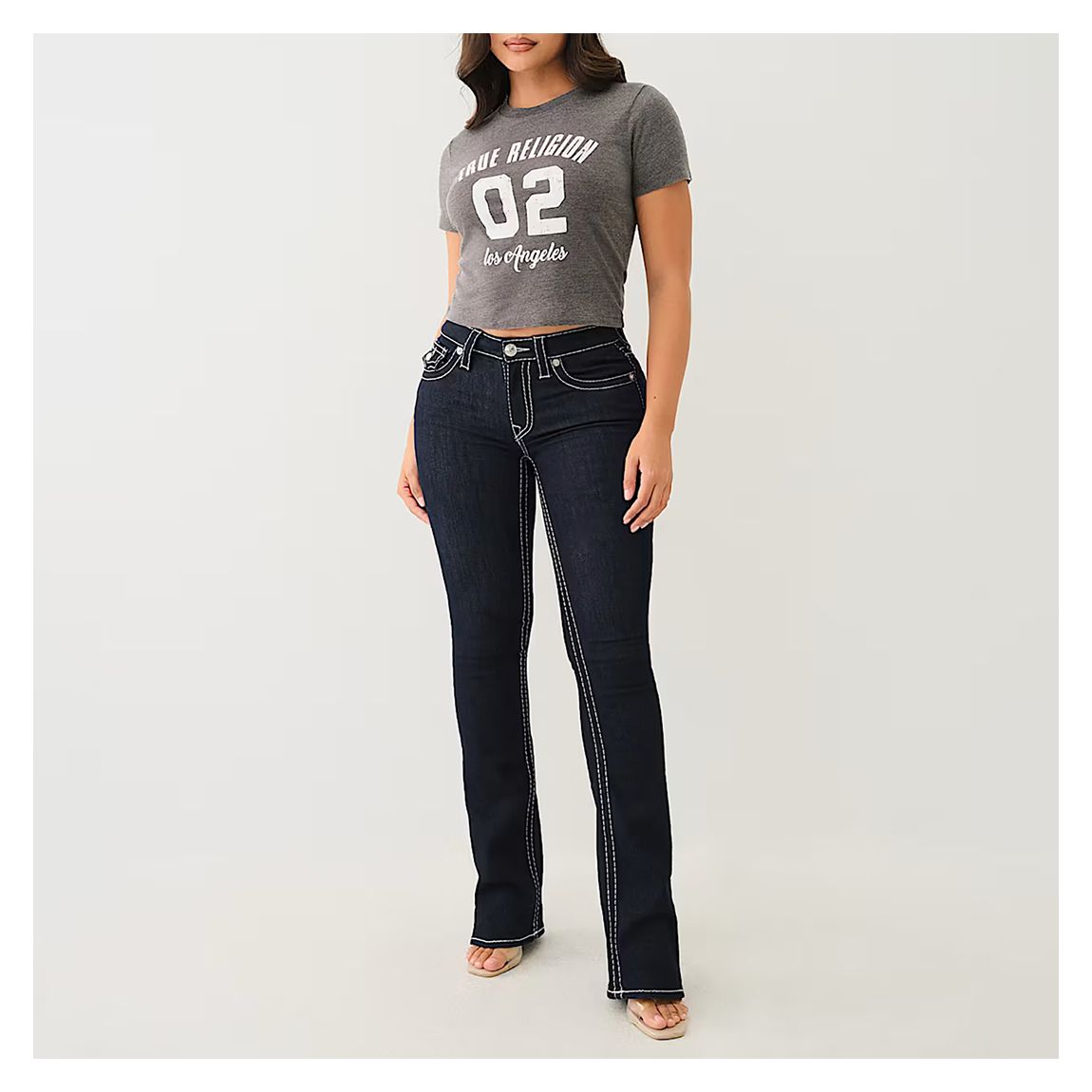 Grey Burnout Logo Crop Cotton T-Shirt main product photo