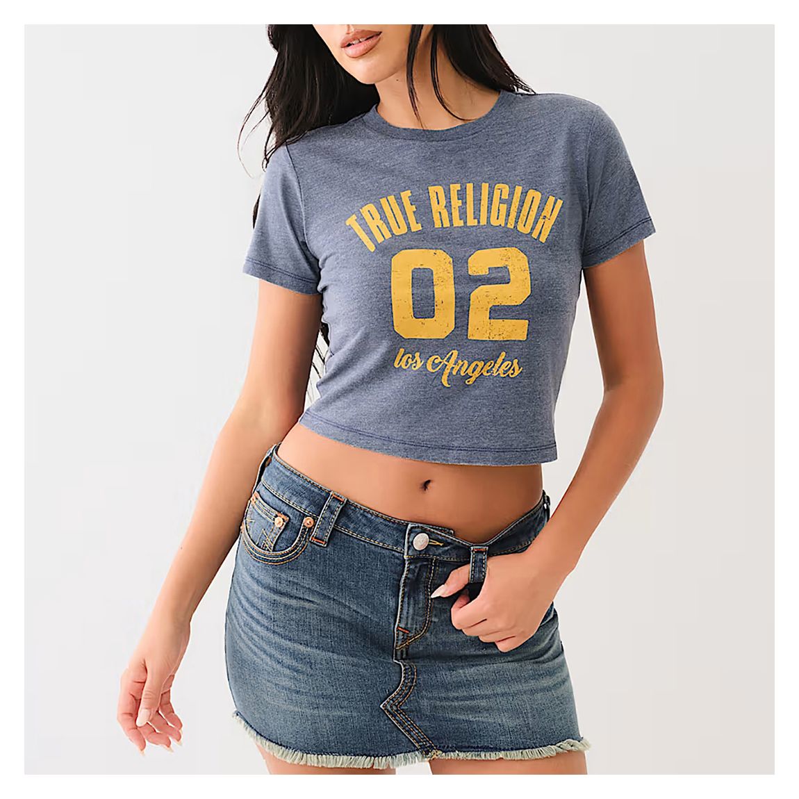 Blue Burnout Logo Crop Cotton T-Shirt main product photo