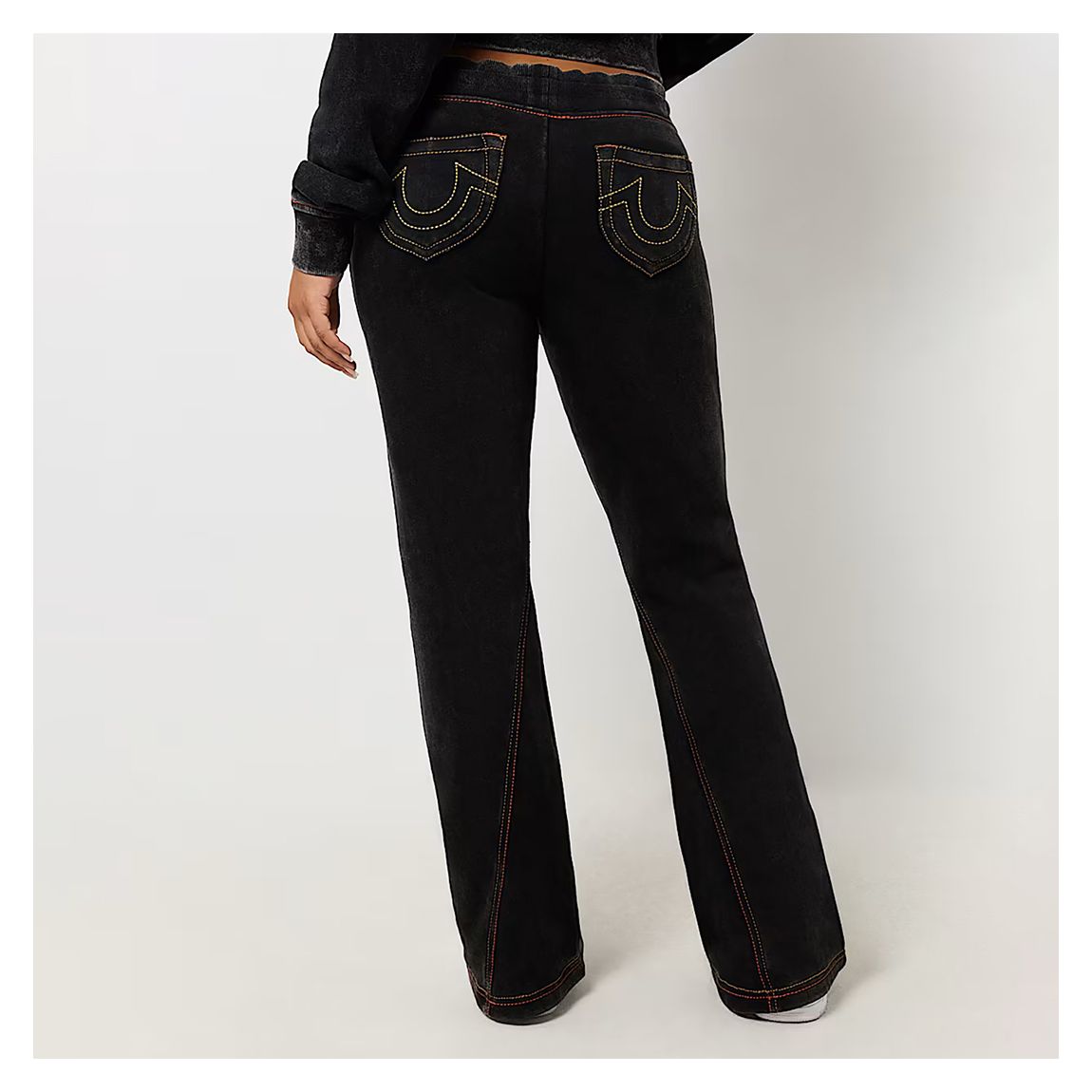 Washed Black Low Rise Flare Trousers main product photo