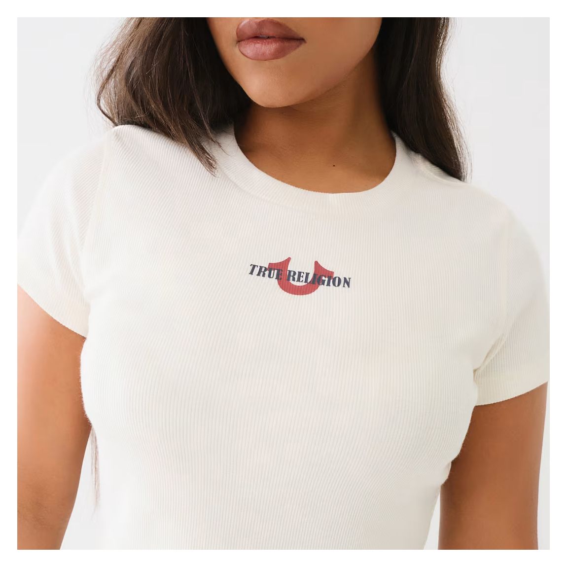 White Logo Ribbed Crop T-Shirt main product photo