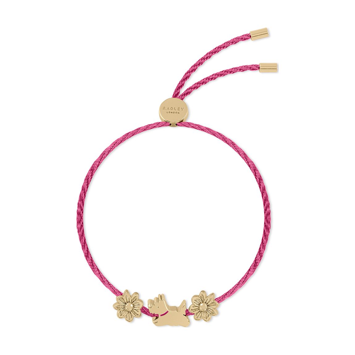 Gold Plated Flower and Jumping Dog Dark Rose Cord Friendship Bracelet main product photo