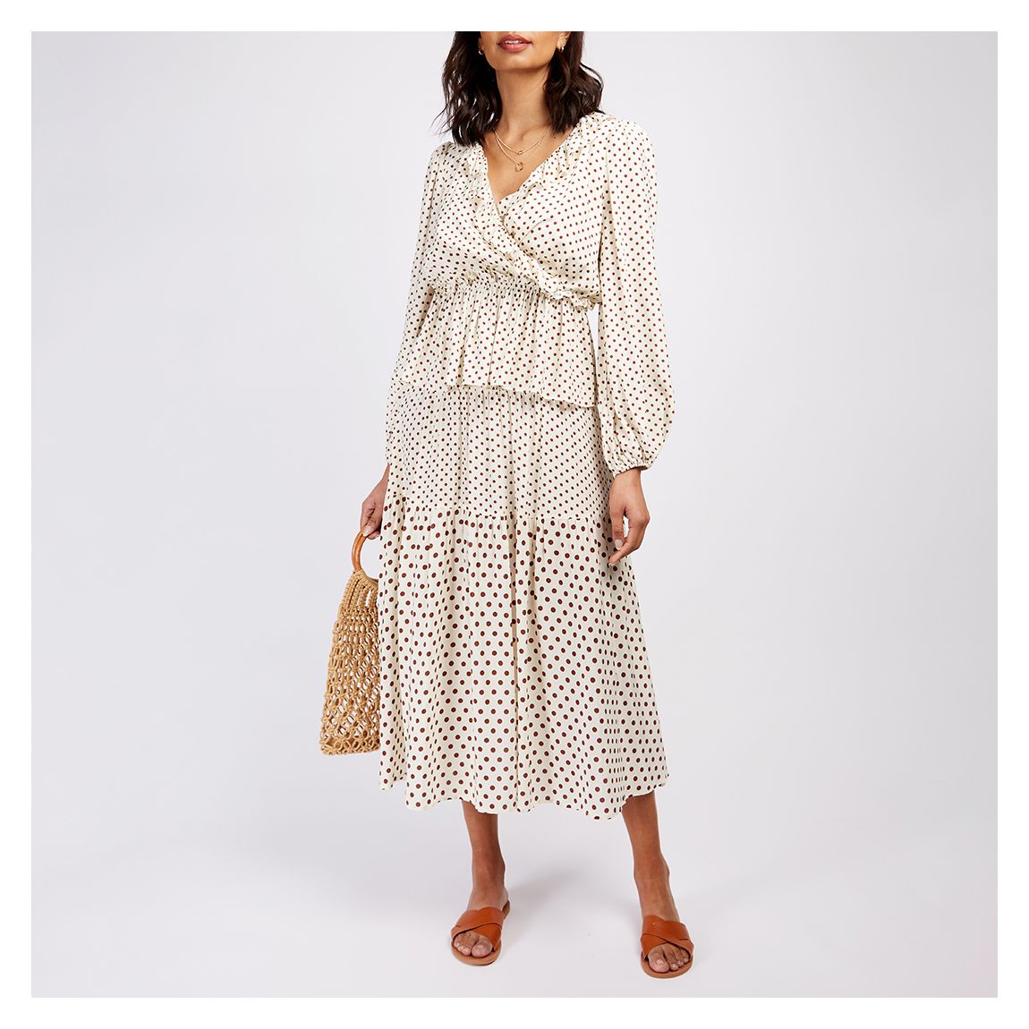 Cream Polka Dot Frill Peplum Top main product photo