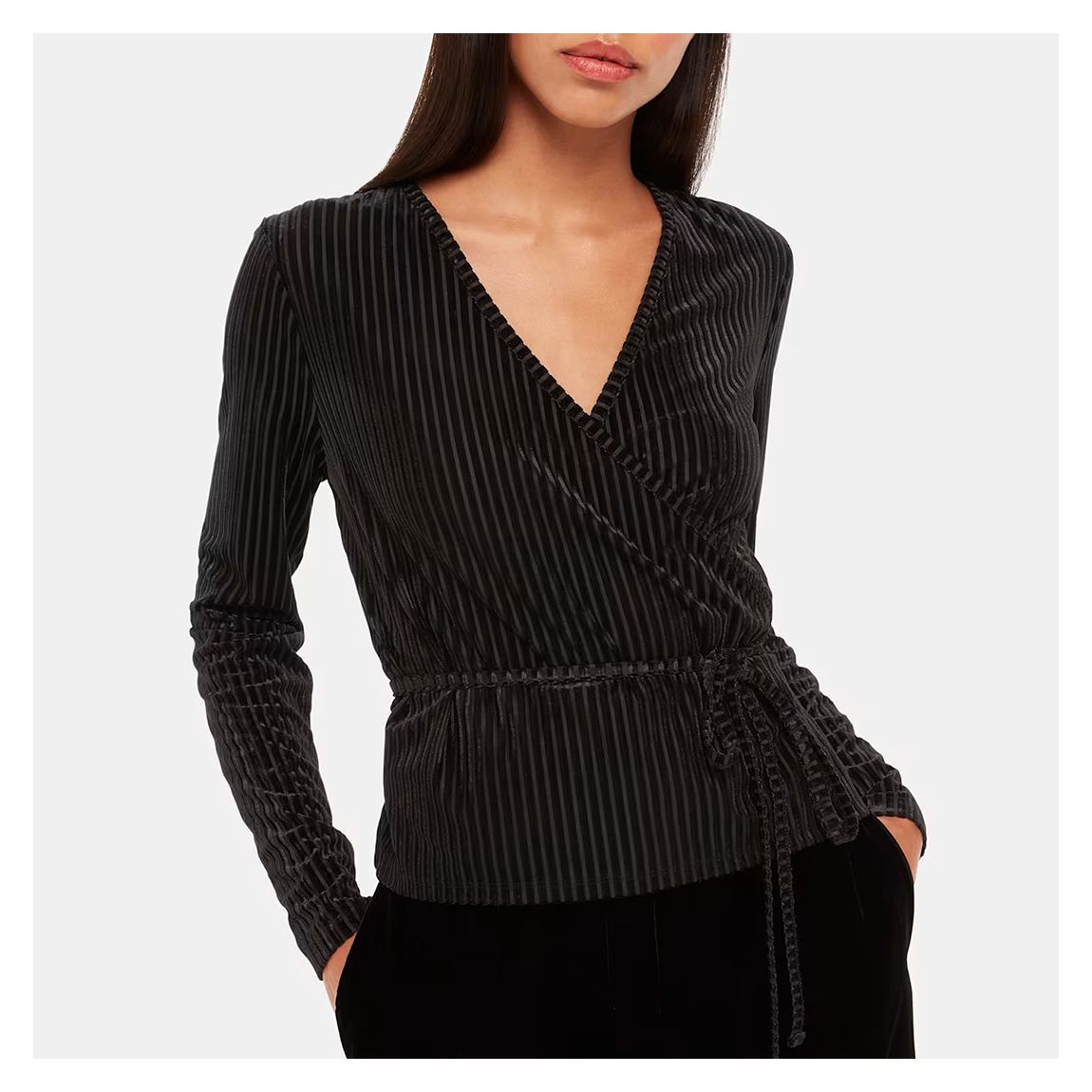 Black Velvet Stripe Wrap Top main product photo