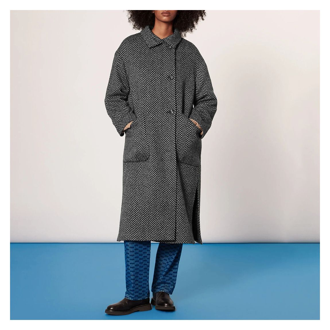 Black/White Herringbone Wool Coat main product photo