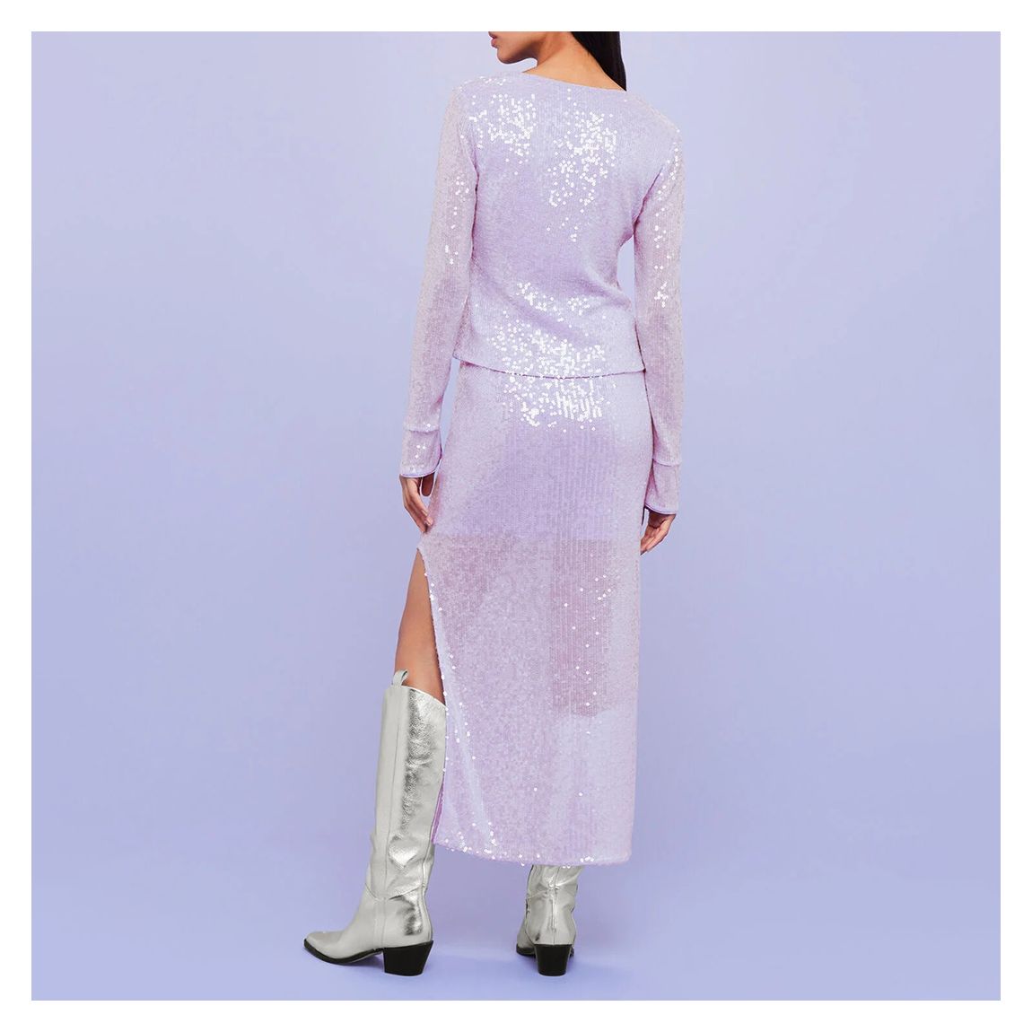 Lilac Lio Sequin Sculptured Split Skirt main product photo