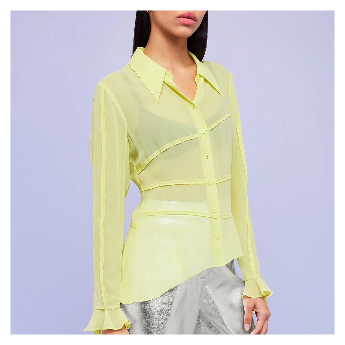 Yellow Fallon Seam Detail Silk Shirt main product photo