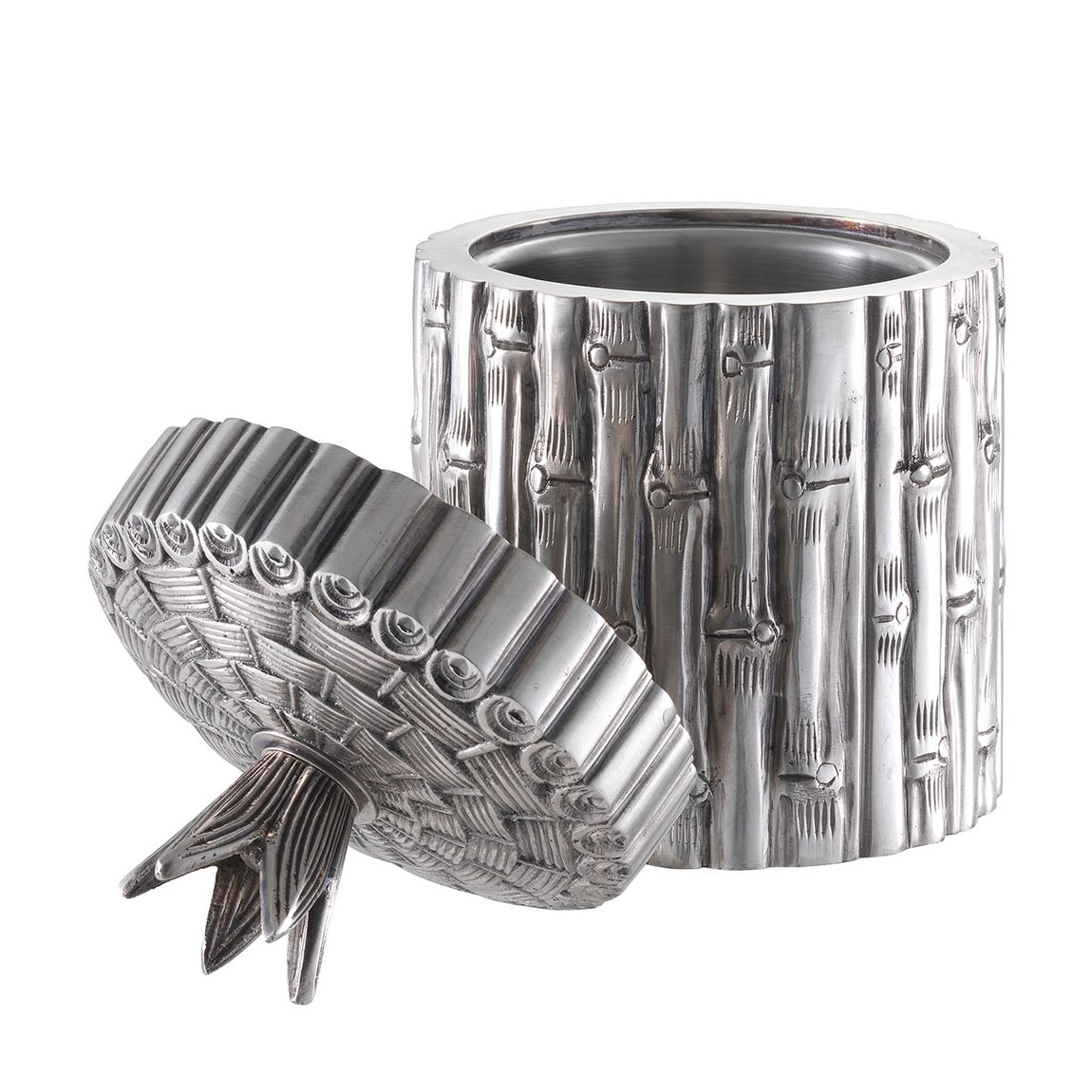 Bamboo Box Round, Antique Silver Plated main product photo