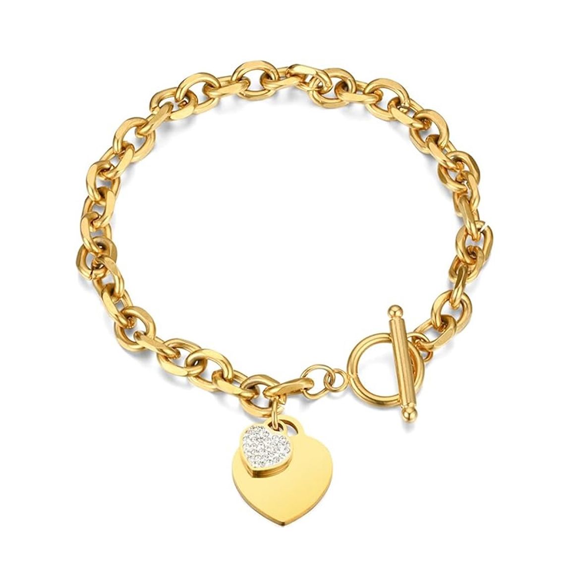 18K Gold Heart Charm Embellished Bracelet main product photo