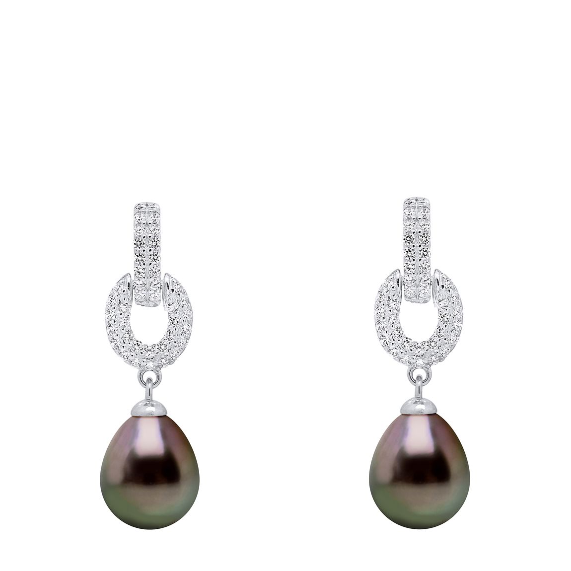 Black Tahiti Cluster Of 10 Freshwater Pearls Hanging Earrings 8-9 Mm main product photo