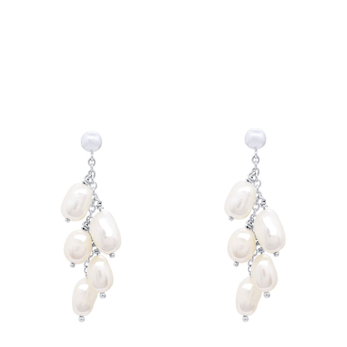 Natural White Cluster Of 10 Freshwater Pearls Hanging Earrings 6-7 Mm main product photo