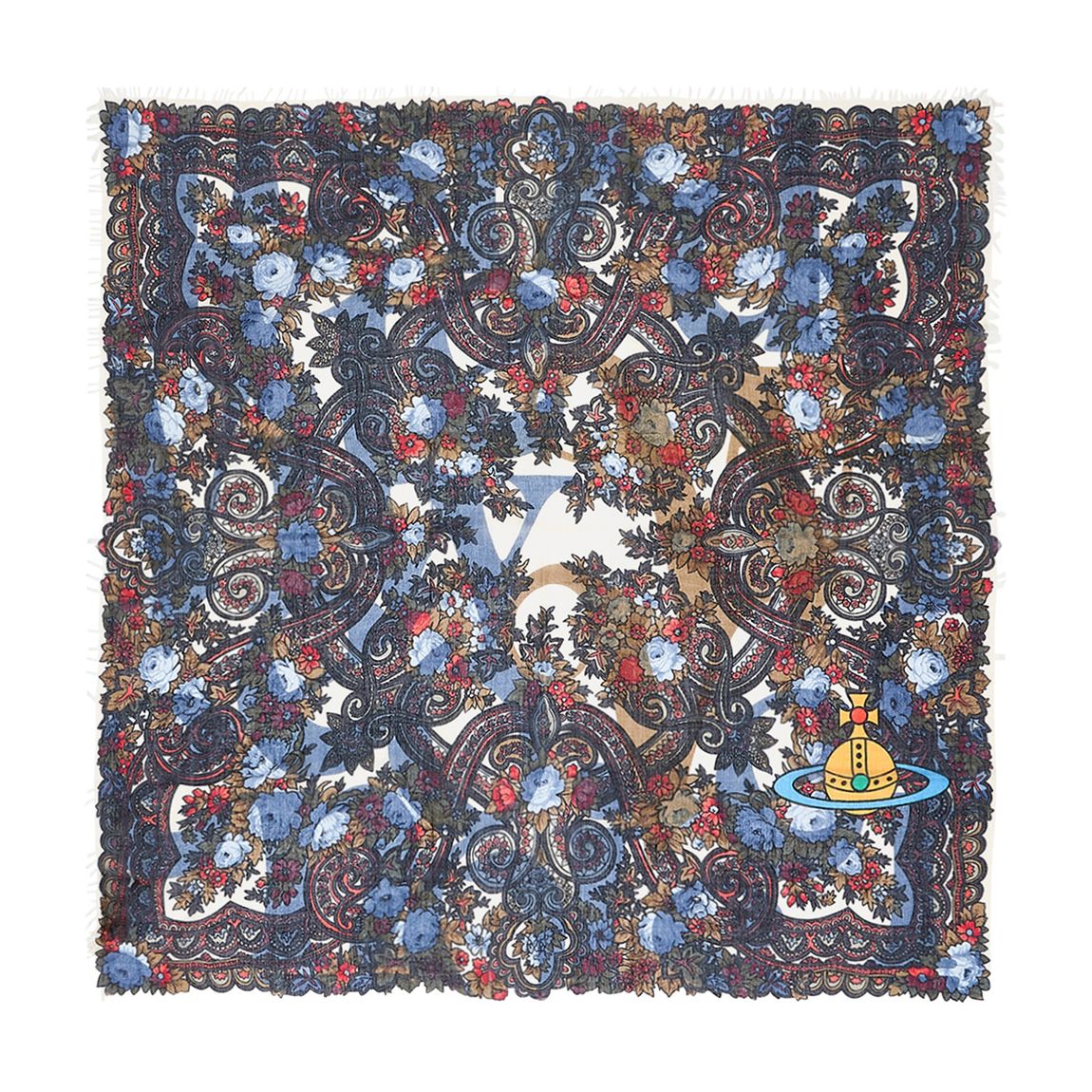 Ivory Blue Rose Paisley Square Scarf main product photo