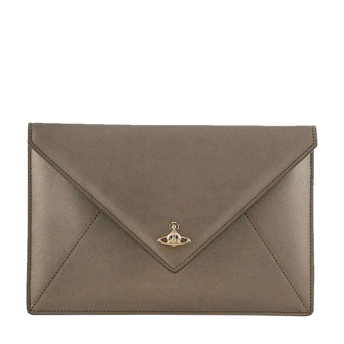 Metallic Grey Saffiano Envelope Clutch main product photo