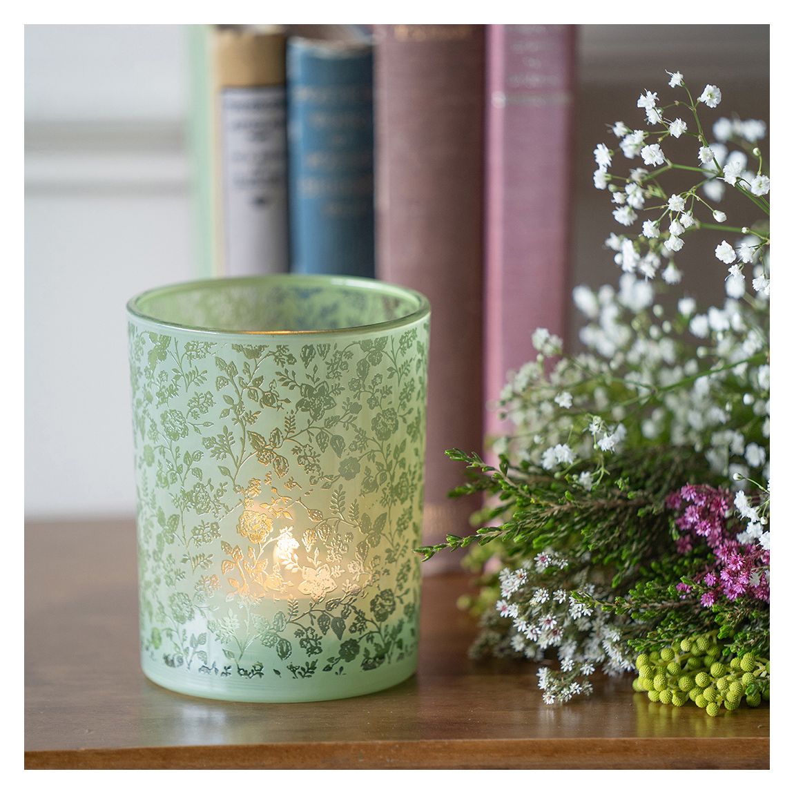 Laura Ashley Green Glass Hurricane main product photo