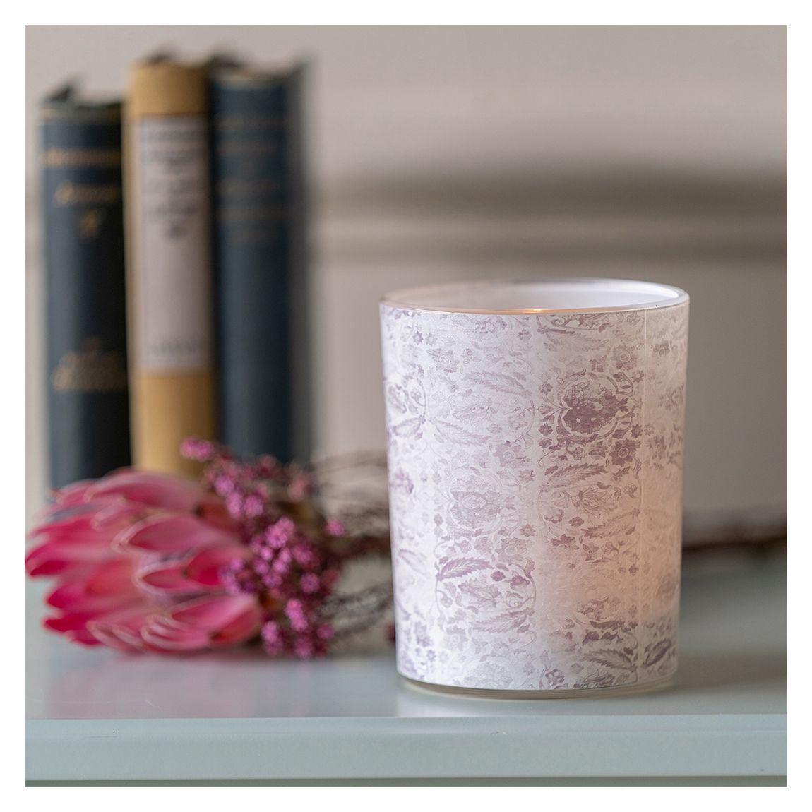 Laura Ashley Frosted Garner Leaf Glass Hurricane main product photo