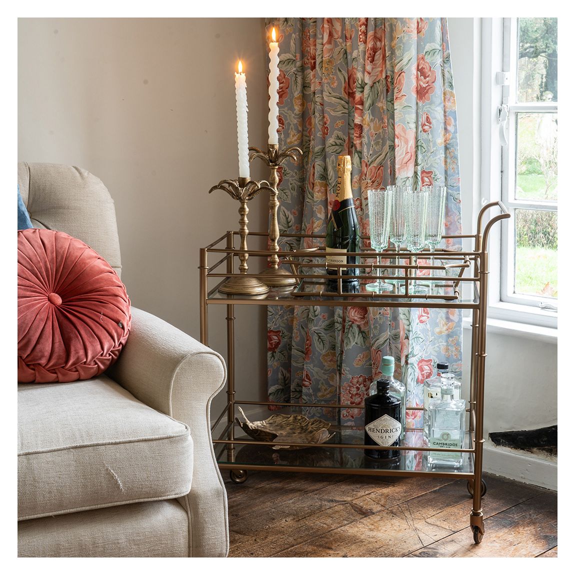Laura Ashley Antique Brass Bamboo Finish Trolley Bar main product photo
