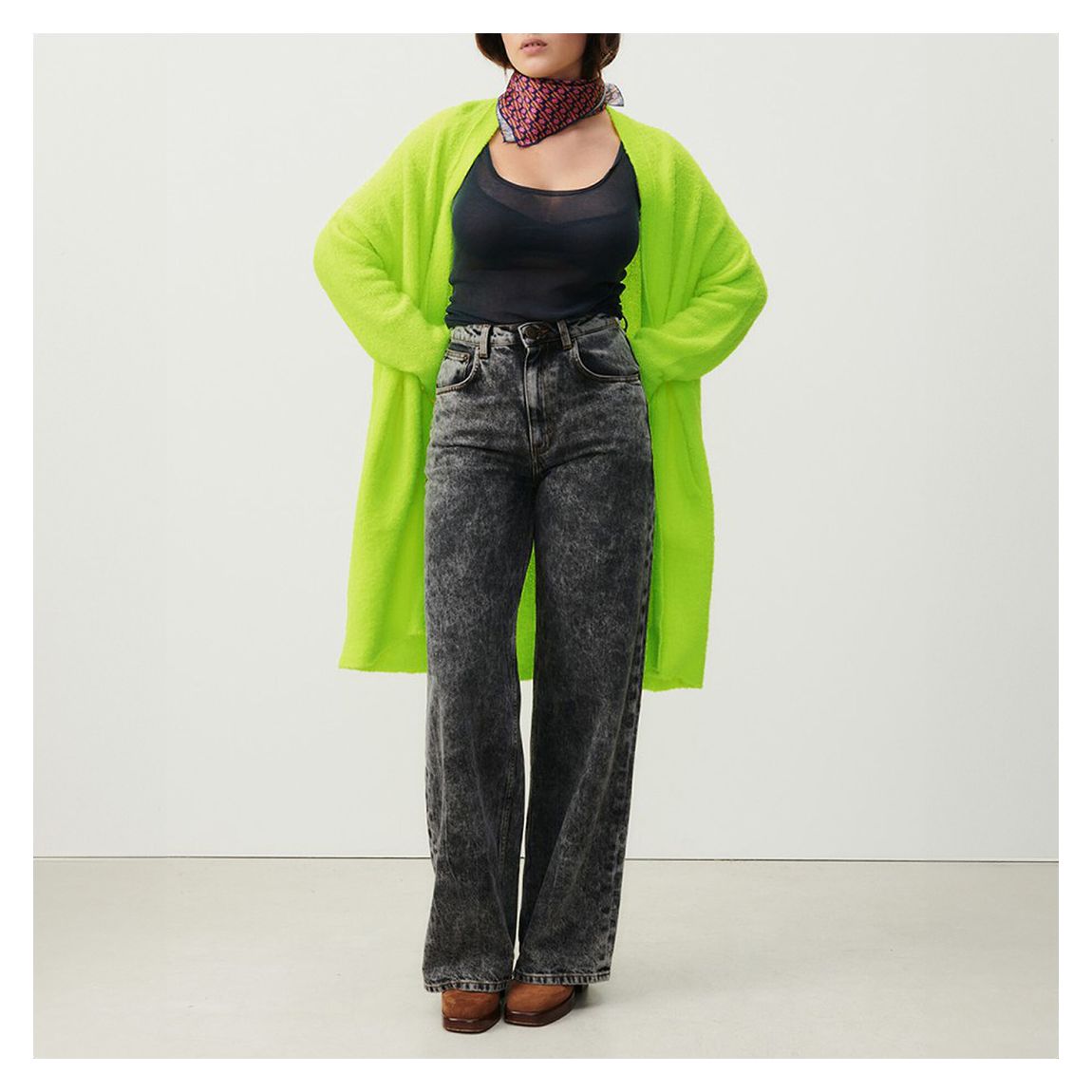 Bright Yellow Wool Blend Longline Cardigan main product photo