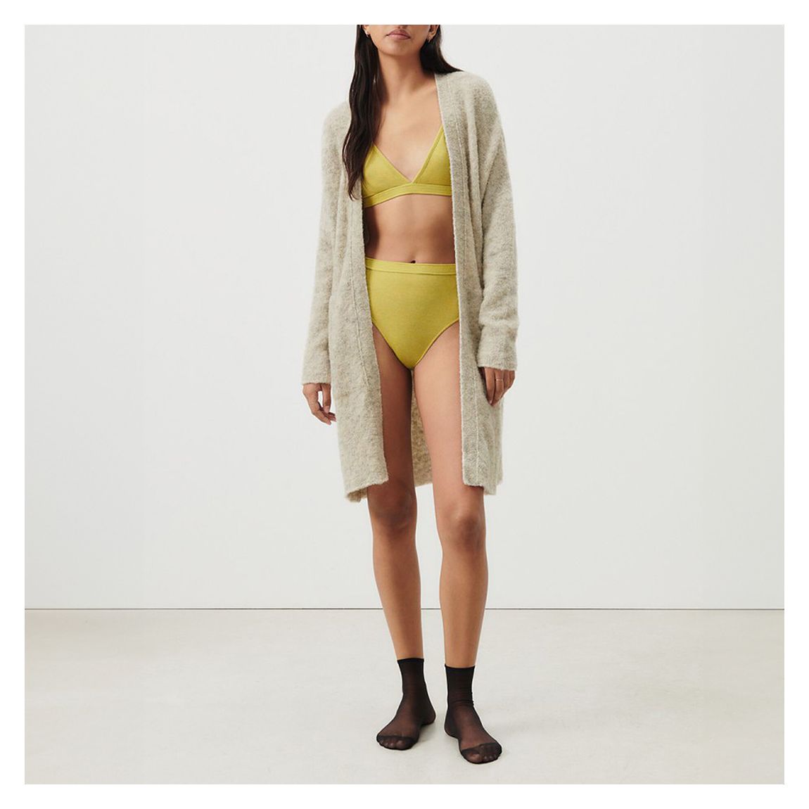 Ecru Wool Blend Longline Cardigan main product photo