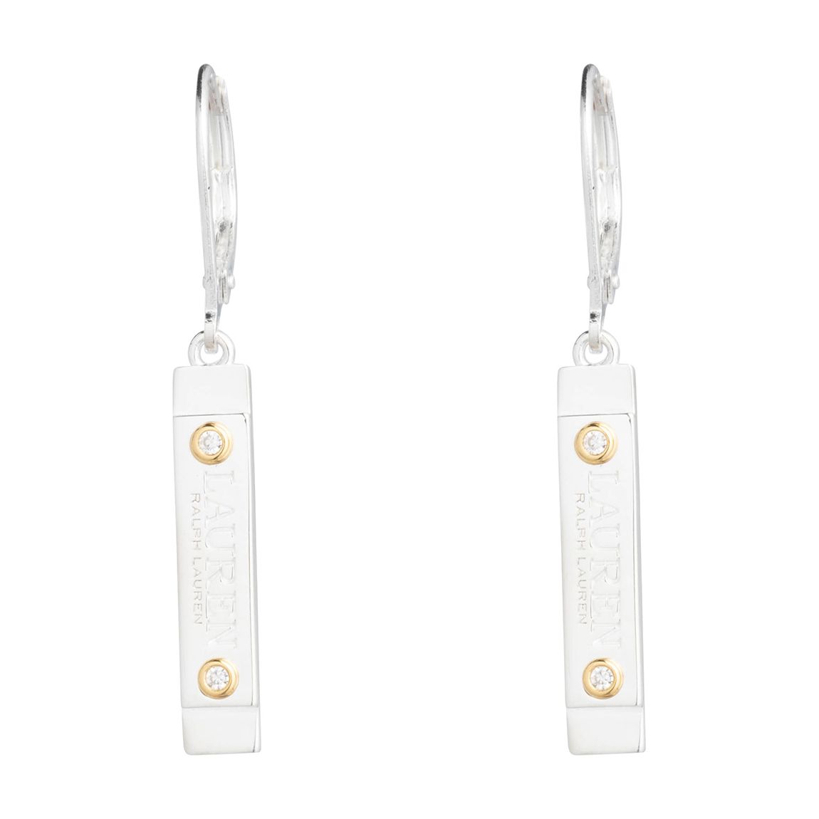 Sterling Silver & 18k Gold-Plated Vermeil Pave Logo Drop Earrings main product photo
