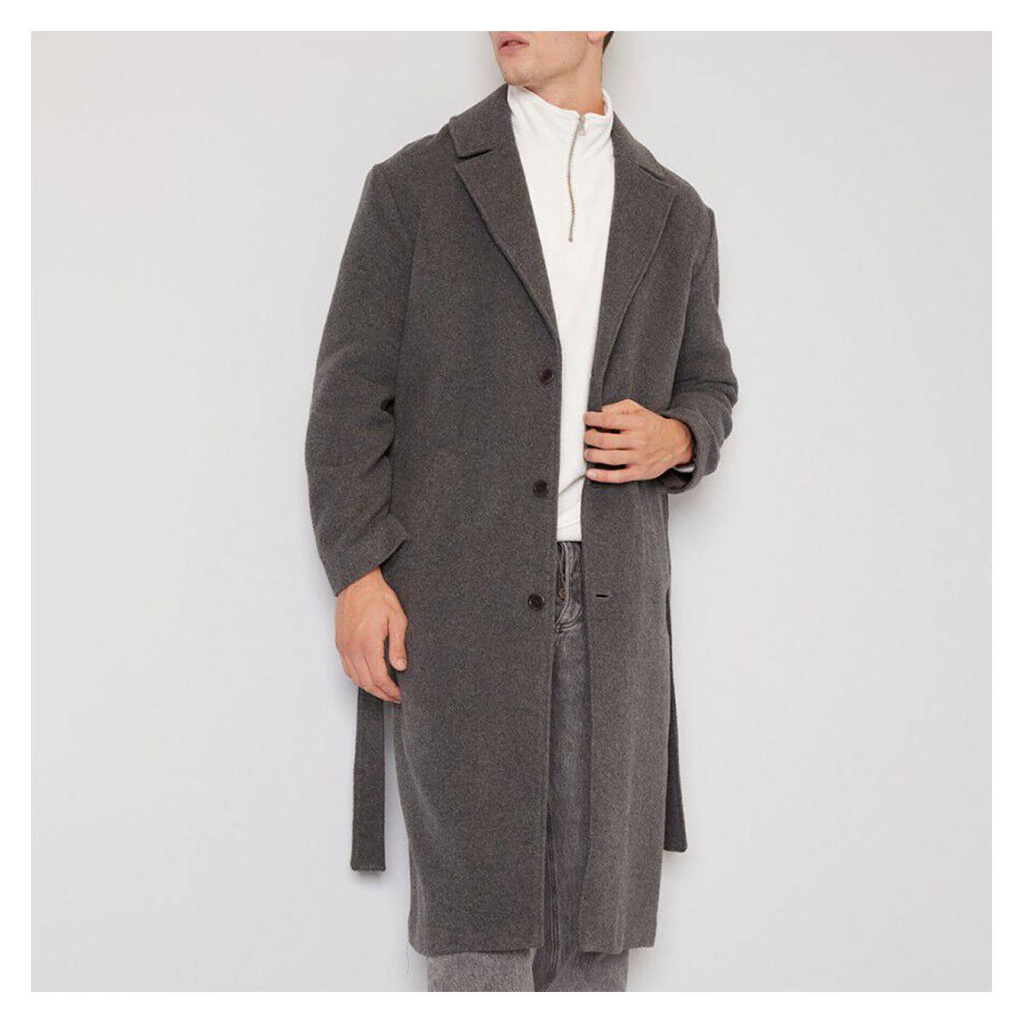 Dark Grey Wool Blend Long Coat main product photo