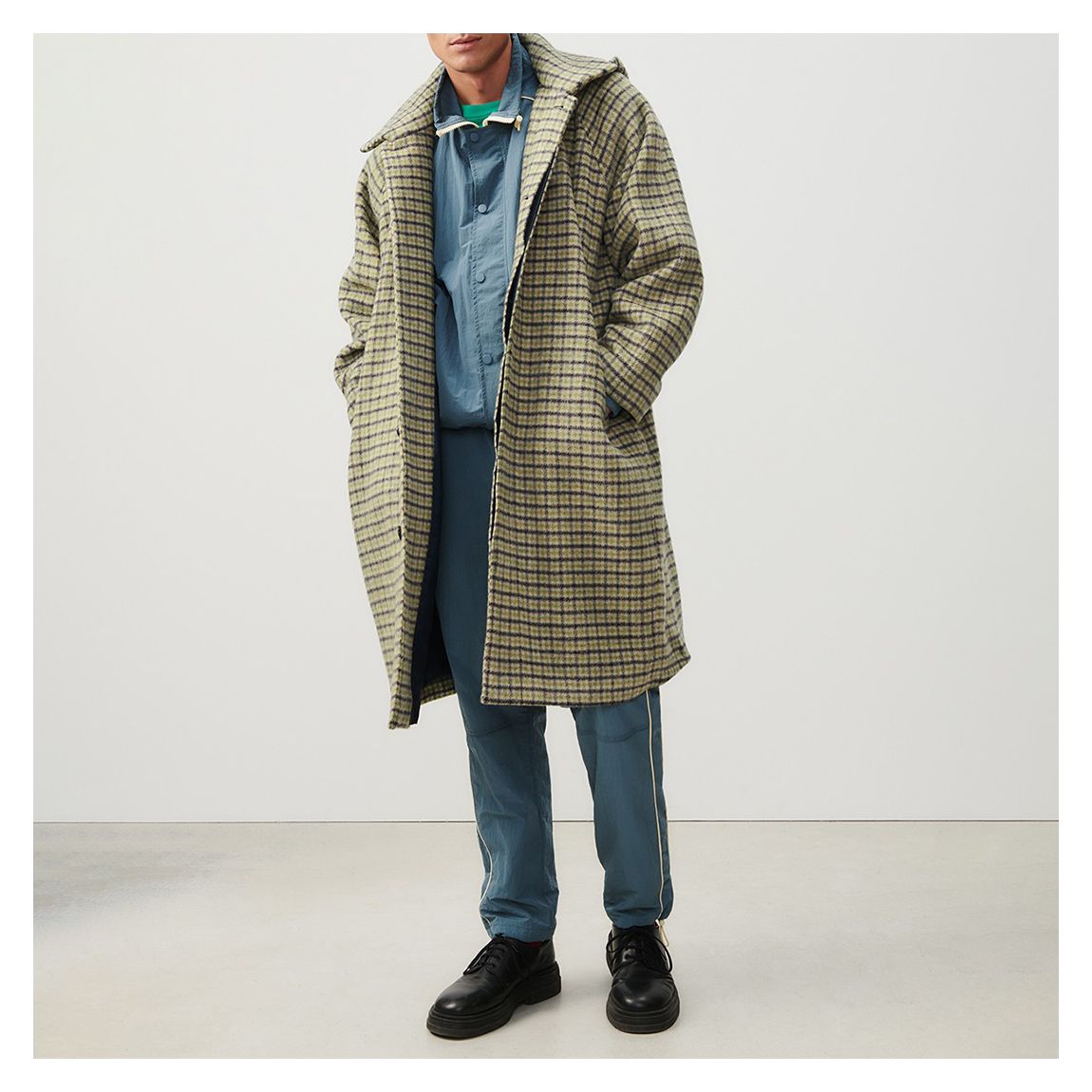 Green Tartan Wool Blend Coat main product photo
