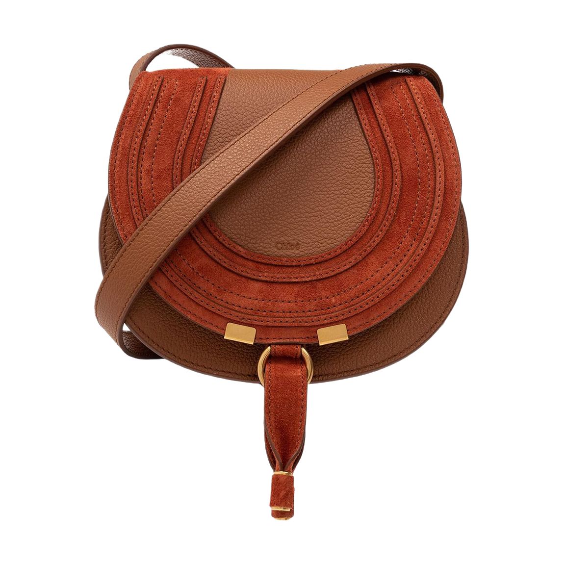 Brown Chloe Marcie Small Logo Embossed Medium Saddle Bag main product photo