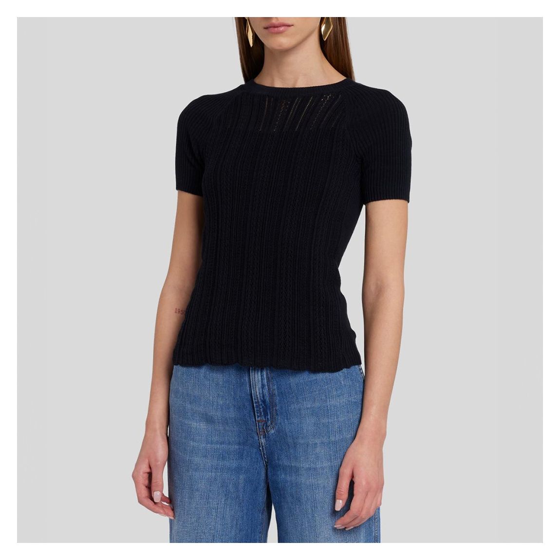Black Mixed Stitch Knit Top main product photo