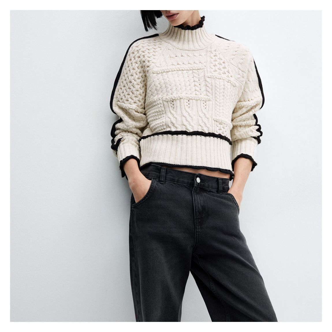 Cream Turtleneck Cable Knit Jumper main product photo