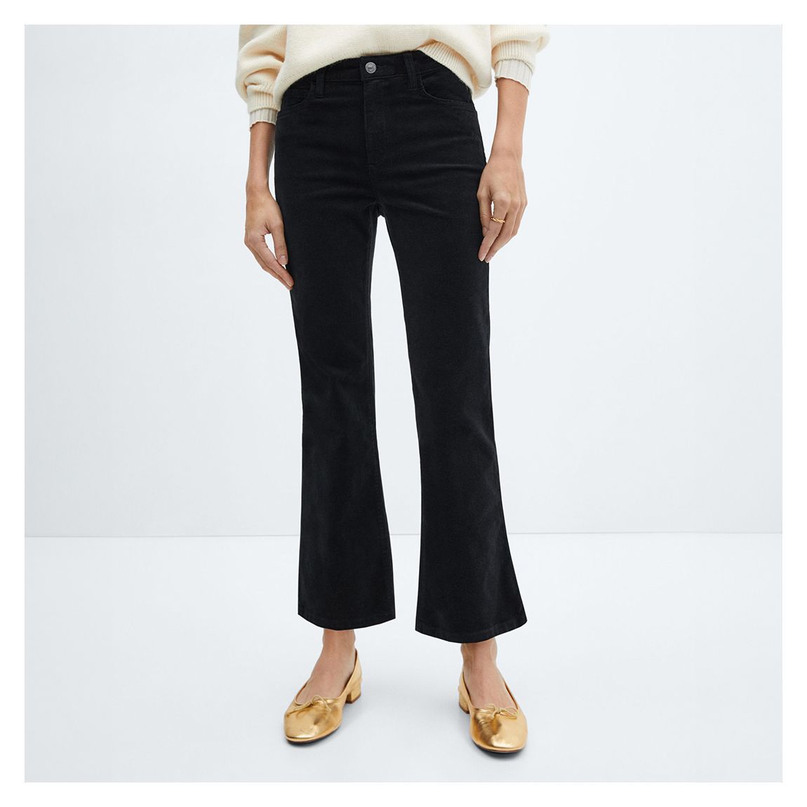 Black Flare Crop Corduroy Trousers main product photo