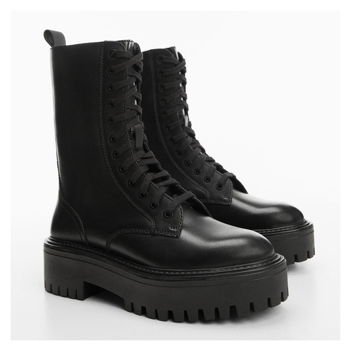 Black Leather Lace-Up Ankle Boot main product photo
