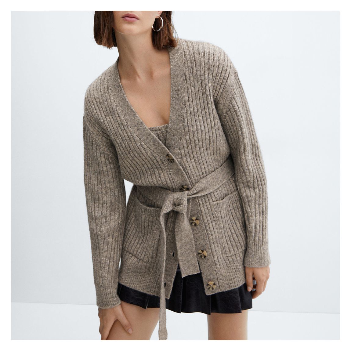 Grey Ribbed Wool Blend Cardigan main product photo