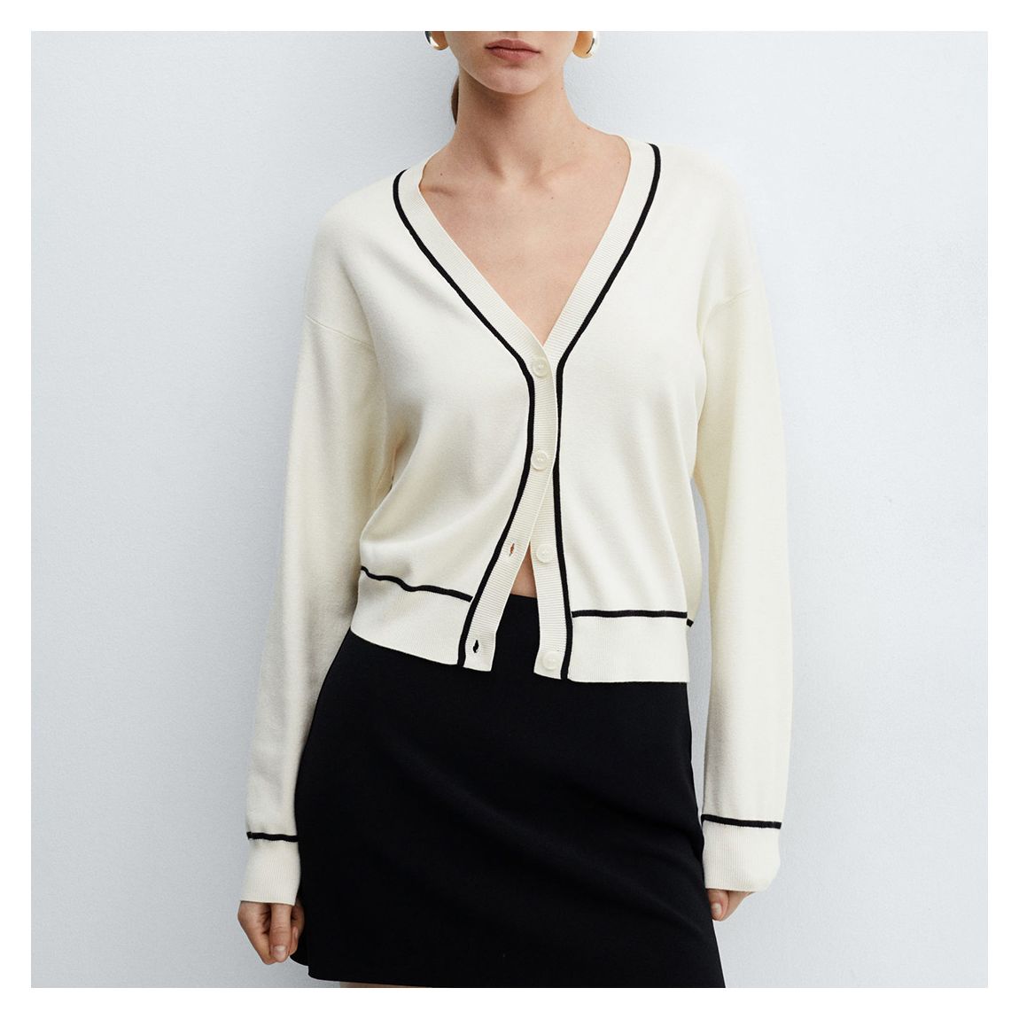 Ivory Contrast Trim Cardigan main product photo